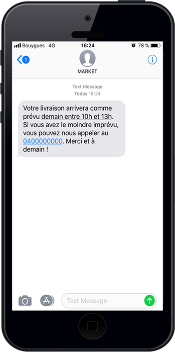 Voilà un exemple de SMS d'alerte pour le service livraison de votre supermarché