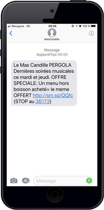Exemple sms professionnel pour communiquer ponctuels envoyÃ© par Le Mas Candille