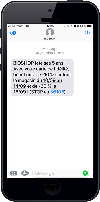 Voilà un exemple de SMS marketing pour les offres spéciales de votre supermarché