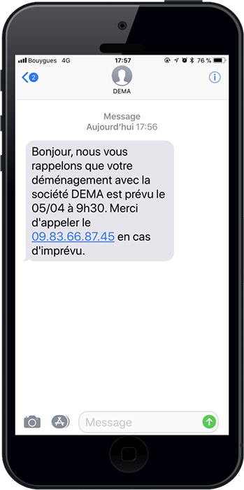 Un sms pour rappeler la date du déménagement aux clients