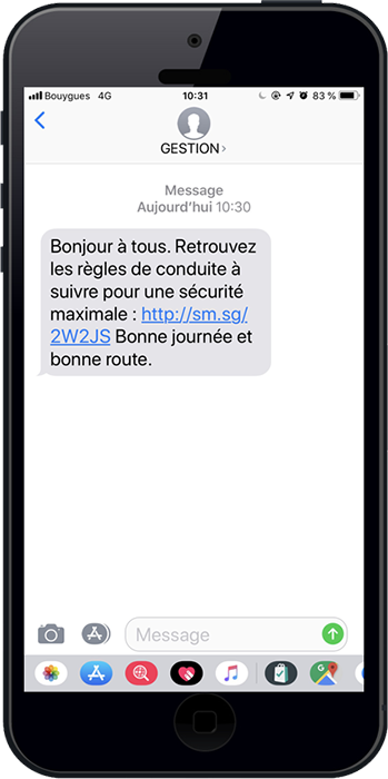 Exemple de sms professionnel envoyé pour l'amélioration de la gestion de flotte d'une entreprise