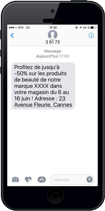 Pour la communication globale des franchises, les sms envoyés sont les mêmes mais l'adresse peut être personnalisée à chaque franchise