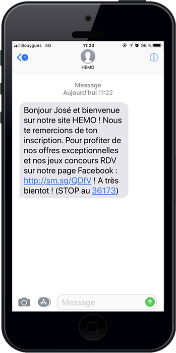 Exemple d'un sms de bienvenue après une inscription