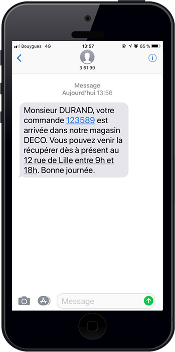 Exemple alerte sms envoyée par un magasin de décoration et d'ameublement