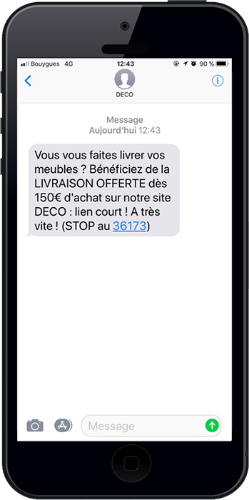 Exemple sms pro pour magasin d'ameublement