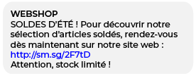 Exemple de SMS pour les soldes SMSFactor